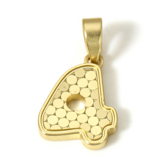 Image de 1 Pièce Pendentif Breloque en Laiton Chiffre Plaqué Or Véritable 18K Ecailles de Poisson Mots" 4 " 19mm x 10mm