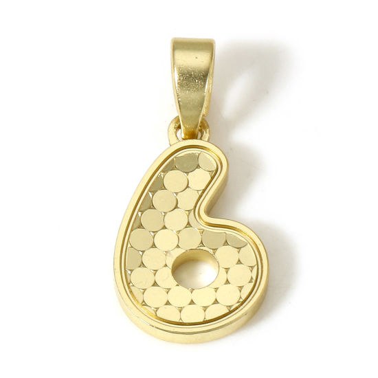 Image de 1 Pièce Pendentif Breloque en Laiton Chiffre Plaqué Or Véritable 18K Ecailles de Poisson Mots" 6 " 19mm x 9mm