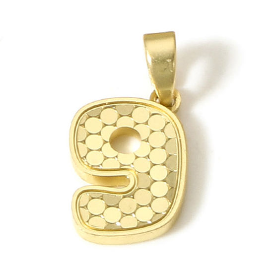 Image de 1 Pièce Pendentif Breloque en Laiton Chiffre Plaqué Or Véritable 18K Ecailles de Poisson Mots" 9 " 18mm x 9mm