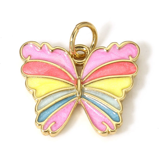 Immagine di 1 Pz Ottone Insetto Charms Farfalla 18K Vero Oro Placcato Multicolore Smalto 16mm x 16mm