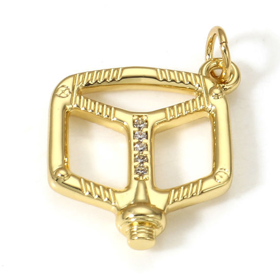 Immagine di 1 Pz Ottone Charms Bicicleta 18K Vero Oro Placcato Micro Spianare Trasparente Cubic Zirconiae 23mm x 16.5mm