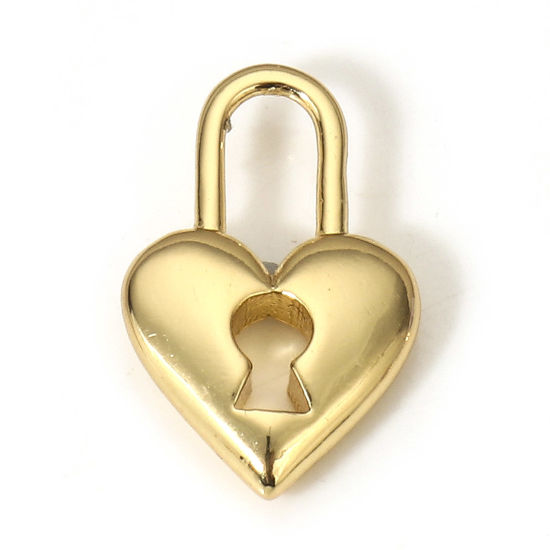 Picture of 1 Piece Brass Valentine's Day Charms 18K Real Gold Plated Lock 15mm x 10mm
