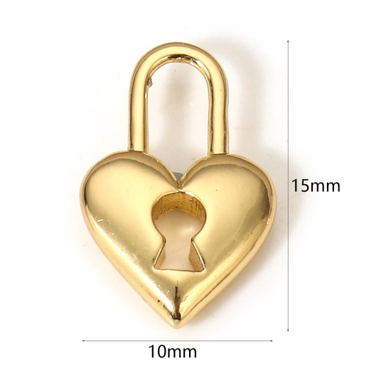 Picture of 1 Piece Brass Valentine's Day Charms 18K Real Gold Plated Lock 15mm x 10mm