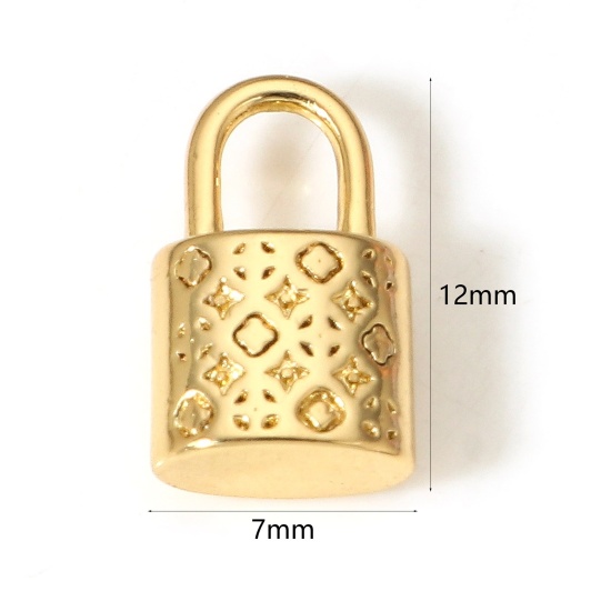 Bild von 1 Stück Messing Charms 18K Echtgold plattiert Schloss 3D 12mm x 7mm