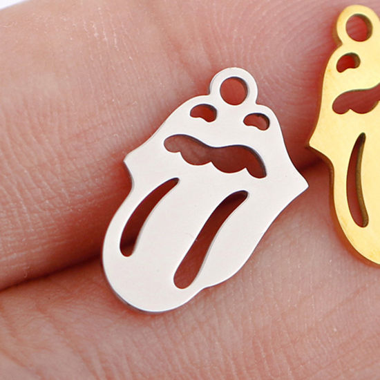Picture of 3 PCs 304 Stainless Steel Charms Silver Tone Halloween Ghost Hollow 11mm x 15mm