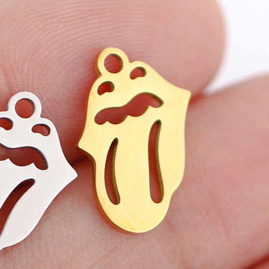 Picture of 3 PCs 304 Stainless Steel Charms Gold Plated Halloween Ghost Hollow 11mm x 15mm
