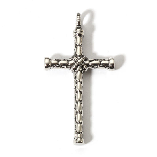 Picture of 2 PCs Zinc Based Alloy Religious Pendants Antique Silver Color Cross 6.3cm x 3.3cm