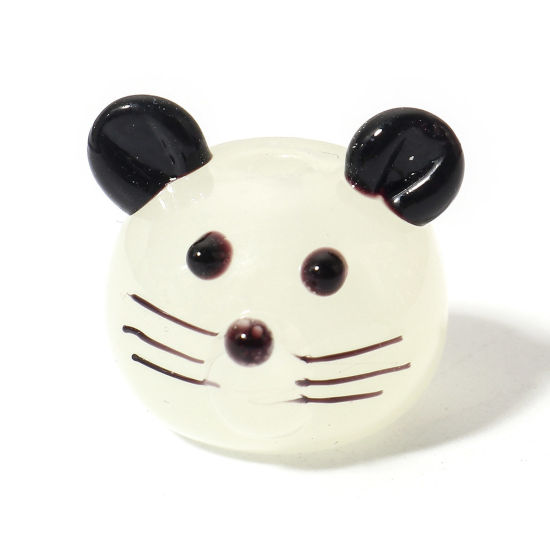 Picture of 2 PCs Lampwork Glass Beads For DIY Jewelry Making Cat Animal Ivory 3D About 16mm x 14mm, Hole: Approx 1.8mm