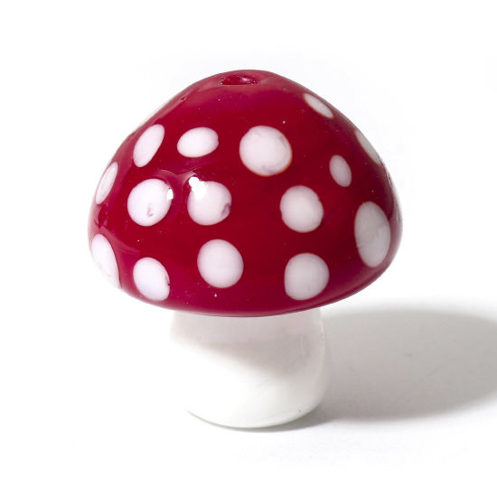 Bild von 2 Stück Muranoglas Perlen für die Herstellung von DIY-Charme-Schmuck Pilz Weiß & Rot 3D ca 15mm x 14mm, Loch:ca. 1.4mm