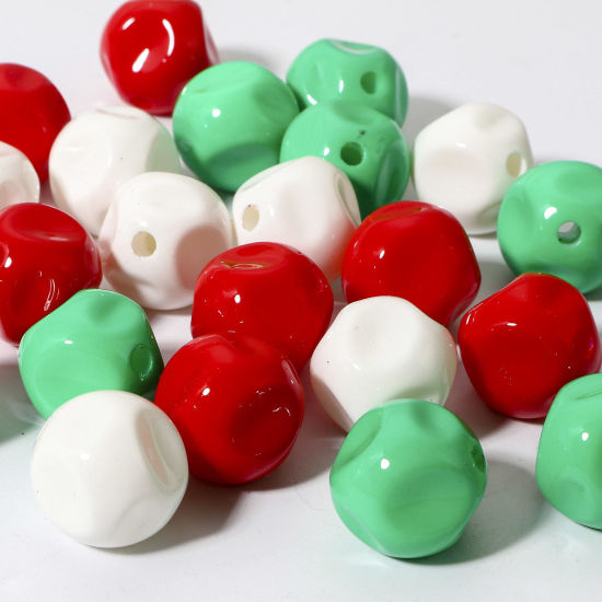 Picture of 20 PCs Acrylic Christmas Beads For DIY Charm Jewelry Making At Random Mixed Color Round 3D About 16mm Dia., Hole: Approx 2.6mm