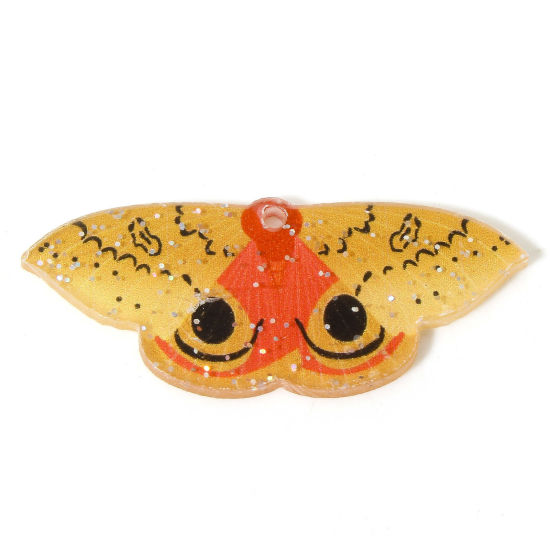 Picture of 10 PCs Acrylic Gothic Pendants Butterfly Animal Orange Glitter 4.4cm x 1.8cm