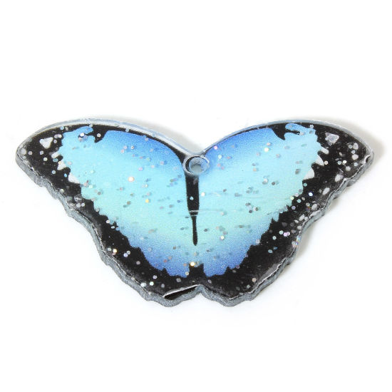 Picture of 10 PCs Acrylic Gothic Pendants Butterfly Animal Blue Glitter 4.4cm x 2.4cm