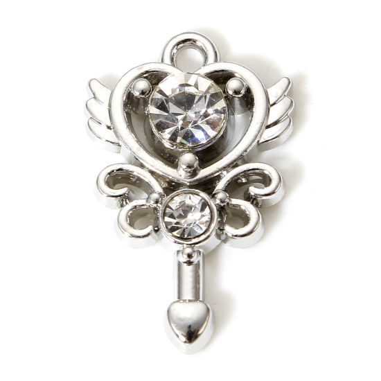 Picture of 5 PCs Zinc Based Alloy Fairy Tale Collection Charms Silver Tone Scepter Wing Clear Rhinestone 20mm x 13mm