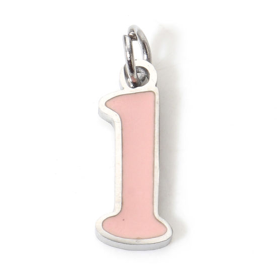 Immagine di 1 Pz 304 Acciaio Inossidabile Charms Lettere Minuscole Tono Argento Arancione Rosa Messaggio " L " Smalto 14mm x 5mm
