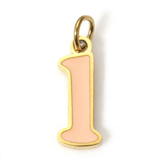 Immagine di 1 Pz 304 Acciaio Inossidabile Charms Lettere Minuscole Oro Placcato Arancione Rosa Messaggio " L " Smalto 14mm x 5mm