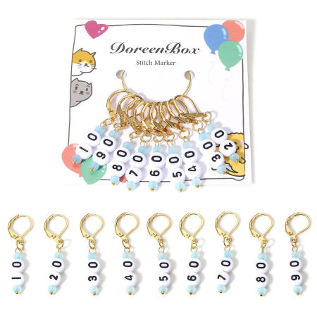 Immagine di 1 Serie （ 9 PCs/Set) Vetro & Acrilato Marcatori di Punto a maglia KC Placcato Oro Numero 4.2cm x 0.7cm