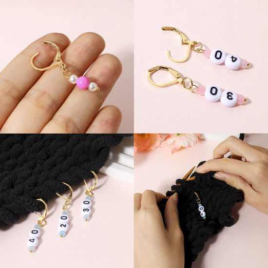 1 セット (約 9個/セット) ガラス & アクリル 編み物用品 段数マーカー 目数段数リング ステッチマーカー KC金メッキ 数字 4.2cm x 0.7cm の画像