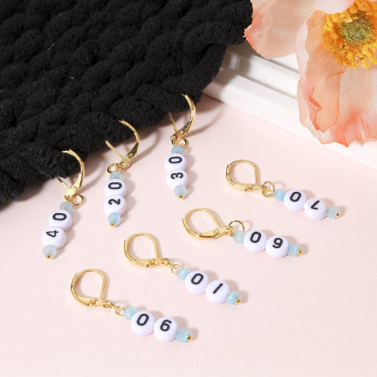 1 セット (約 9個/セット) ガラス & アクリル 編み物用品 段数マーカー 目数段数リング ステッチマーカー KC金メッキ 数字 4.2cm x 0.7cm の画像