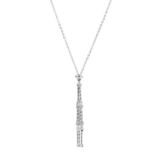 Image de 1 Pièce Collier Cage Porte-pierre Vide en 304 Acier Inoxydable Chaîne Maille Forçat Argent Mat Glissable 44cm long, Taille de Chaîne: 1.4mm
