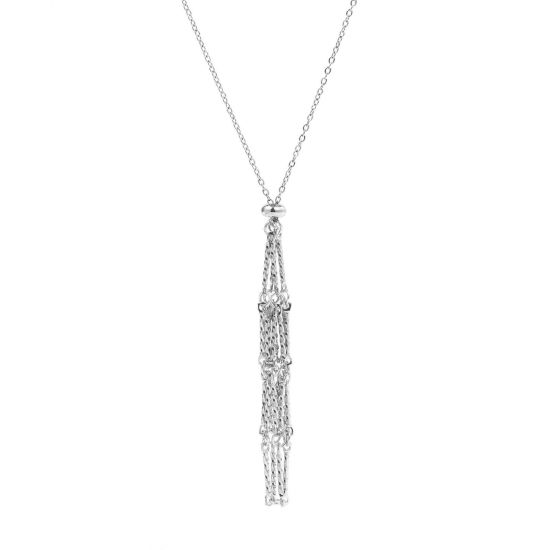 Image de 1 Pièce Collier Cage Porte-pierre Vide en 304 Acier Inoxydable Chaîne Maille Forçat Argent Mat Glissable 44cm long, Taille de Chaîne: 1.4mm