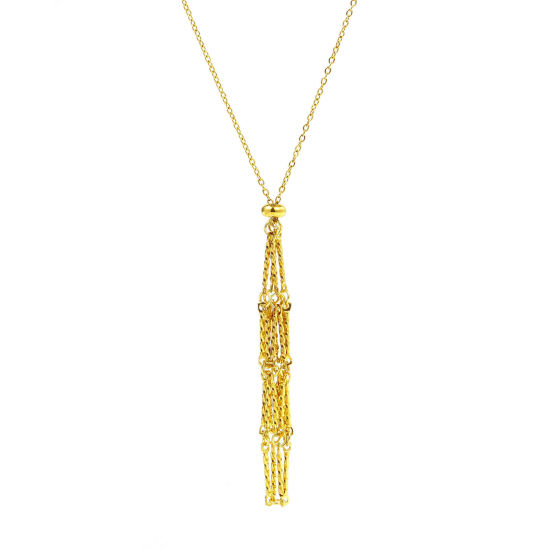 Image de 1 Pièce Collier Cage Porte-pierre Vide Chaîne Maille Forçat Simple en 304 Acier Inoxydable Revêtement sous Vide PVD Respectueux de l'Environnement Plaqué Or 18K Glissable 44cm long, Taille de la Chaîne: 1.4mm