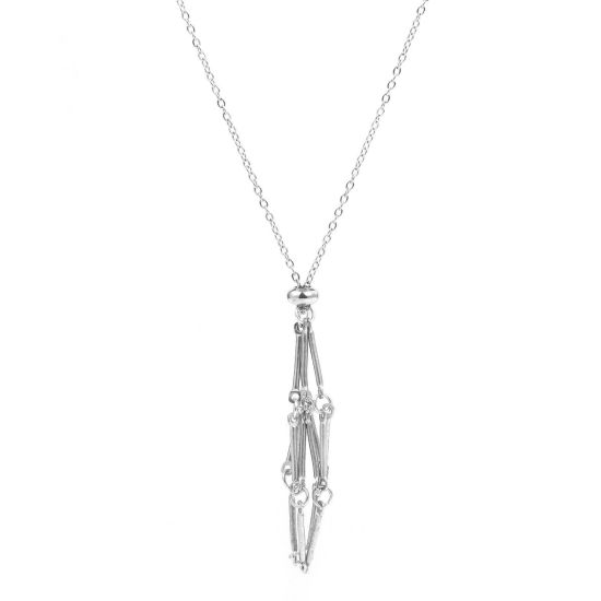 Image de 1 Pièce Collier Cage Porte-pierre Vide en 304 Acier Inoxydable Chaîne Maille Forçat Argent Mat Glissable 44cm long, Taille de Chaîne: 1.4mm