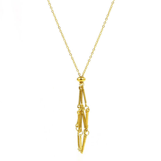 Image de 1 Pièce Collier Cage Porte-pierre Vide Chaîne Maille Forçat Simple en 304 Acier Inoxydable Revêtement sous Vide PVD Respectueux de l'Environnement Plaqué Or 18K Glissable 44cm long, Taille de la Chaîne: 1.4mm