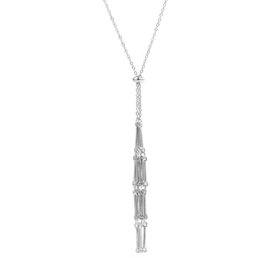 Image de 1 Pièce Collier Cage Porte-pierre Vide en 304 Acier Inoxydable Chaîne Maille Forçat Argent Mat Glissable 44cm long, Taille de Chaîne: 1.4mm