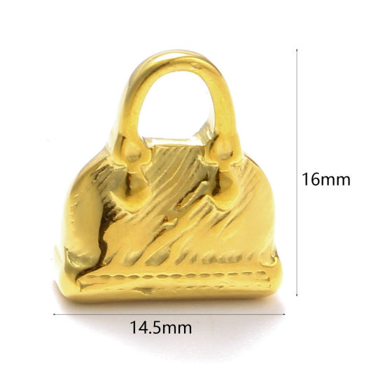 Immagine di 1 Pz Placcatura Sottovuoto 304 Acciaio Inossidabile Elegante Ciondoli Borsa Oro Placcato 16mm x 14.5mm