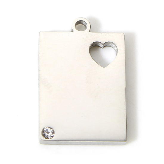 Immagine di 1 Pz 304 Acciaio Inossidabile Semplice Charms Rettangolo Oro Placcato Cuore Filigrana Trasparente Strass 18mm x 12mm