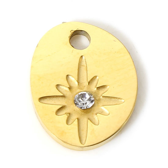 Immagine di 1 Pz Placcatura Sottovuoto 304 Acciaio Inossidabile Elegante Ciondoli Goccia Oro Placcato Stella Trasparente Strass 11.5mm x 9mm