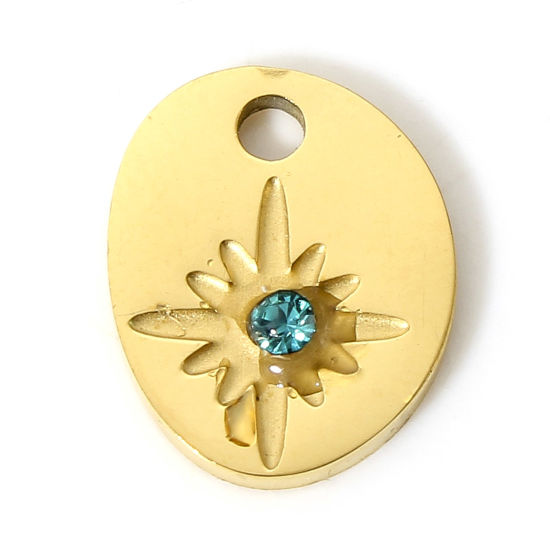 Immagine di 1 Pz Placcatura Sottovuoto 304 Acciaio Inossidabile Elegante Ciondoli Goccia Oro Placcato Stella Blu Strass 11.5mm x 9mm