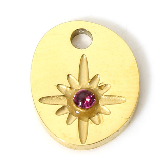 Immagine di 1 Pz Placcatura Sottovuoto 304 Acciaio Inossidabile Elegante Ciondoli Goccia Oro Placcato Stella Roso Strass 11.5mm x 9mm