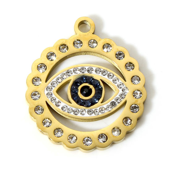 Immagine di 1 Pz Placcatura Sottovuoto 304 Acciaio Inossidabile Elegante Ciondoli Anello Oro Placcato Occhi Multicolore Strass 24.5mm x 21.5mm