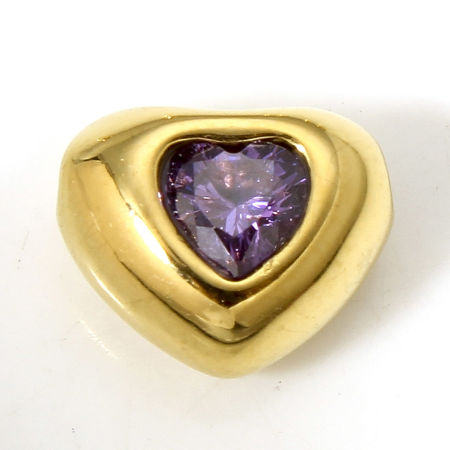 Bild von 1 Stück Vakuumbeschichtung 304 Edelstahl Monatsstein Perlen für die DIY-Schmuckherstellung Herz Vergoldet Amethyst Strass 8mm x 7mm, Loch: ca. 0.8mm