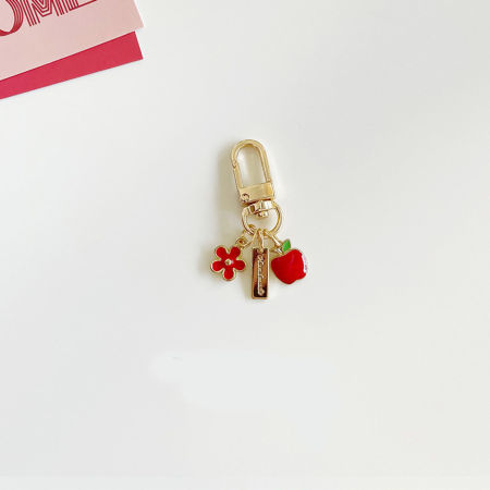 Image de 1 Pièce Porte-Clés Élégant Doré Rouge Pomme Fleurs Émail 5.5cm
