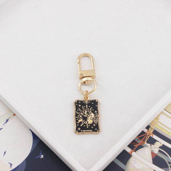 Picture of 1 Piece Tarot Keychain & Keyring Gold Plated Rectangle The Sun 6cm