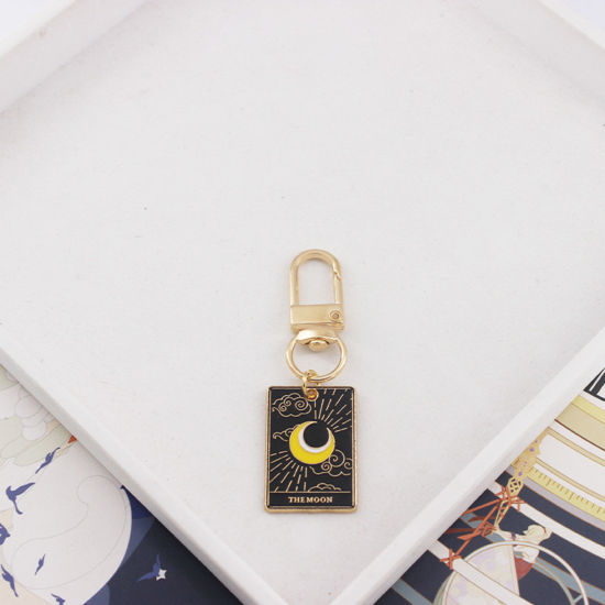 Picture of 1 Piece Tarot Keychain & Keyring Gold Plated Rectangle The Moon 6cm