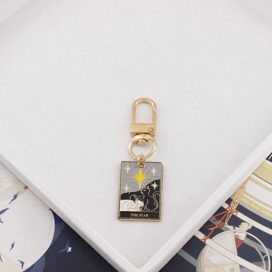 Picture of 1 Piece Tarot Keychain & Keyring Gold Plated Rectangle The Star 6cm