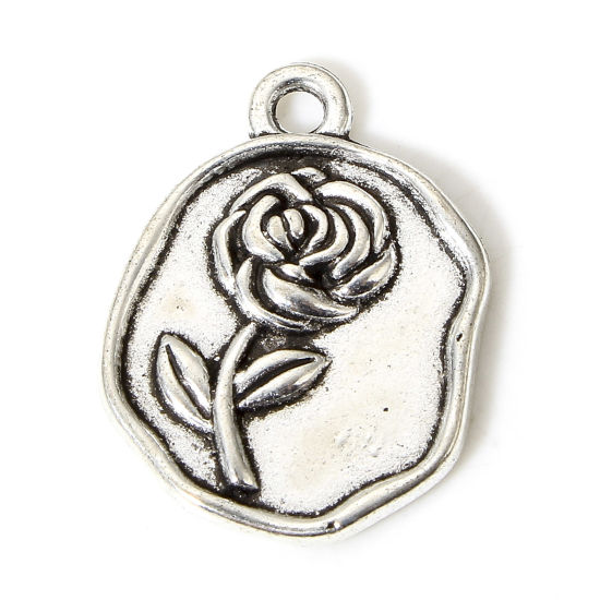 Bild von 100 Stück Zinklegierung Valentinstag Charms Antiksilber Unregelmäßig Rose 18mm x 13.5mm