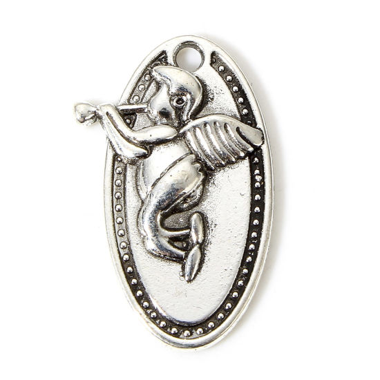 Picture of 100 PCs Zinc Based Alloy Religious Charms Antique Silver Color Oval Angel 20mm x 13mm