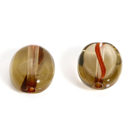 Bild von 200 Stück Acryl Perlen für die DIY-Schmuckherstellung Vergoldet Olivgrün Kaffeebohne ca. 10.5mm x 8mm, Loch:ca. 1.2mm