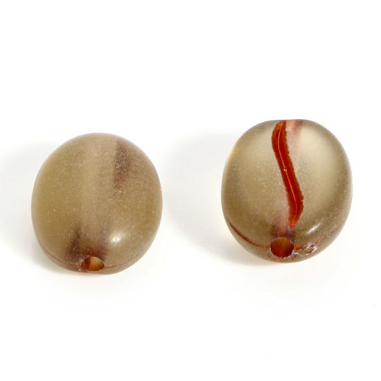 Bild von 200 Stück Acryl Perlen für die DIY-Schmuckherstellung Vergoldet Olivgrün Kaffeebohne ca. 10.5mm x 8mm, Loch:ca. 1.2mm