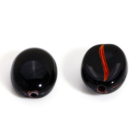 Bild von 200 Stück Acryl Perlen für die DIY-Schmuckherstellung Vergoldet Schwarz Kaffeebohne ca. 10.5mm x 8mm, Loch:ca. 1.2mm