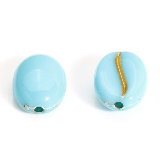 Bild von 200 Stück Acryl Perlen für die DIY-Schmuckherstellung Vergoldet Blau Kaffeebohne ca. 10.5mm x 8mm, Loch:ca. 1.2mm
