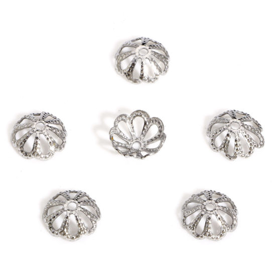 Bild von 20 Stück 304 Edelstahl Perlen Endkappen Blumen Silberfarbe (Für 8mm Perlen) 8mm x 8mm