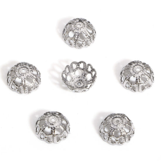 Bild von 20 Stück 304 Edelstahl Perlen Endkappen Blumen Silberfarbe (Für 10mm Perlen) 10mm x 10mm