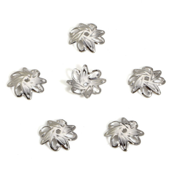 Bild von 20 Stück 304 Edelstahl Perlen Endkappen Blumen Silberfarbe (Für 14mm Perlen) 10mm x 10mm