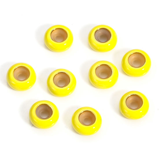 Bild von 5 Stück Messing Stopper-Abstandsperlen mit Gummikern für die DIY-Schmuckherstellung Rund Gelb Emaille 8.5mm Dia., Loch: Ca 2.2mm                                                                                                                              