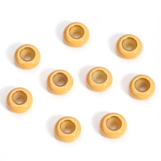 Bild von 5 Stück Messing Stopper-Abstandsperlen mit Gummikern für die DIY-Schmuckherstellung Rund Hellorange Emaille 8.5mm Dia., Loch: Ca 2.2mm                                                                                                                        